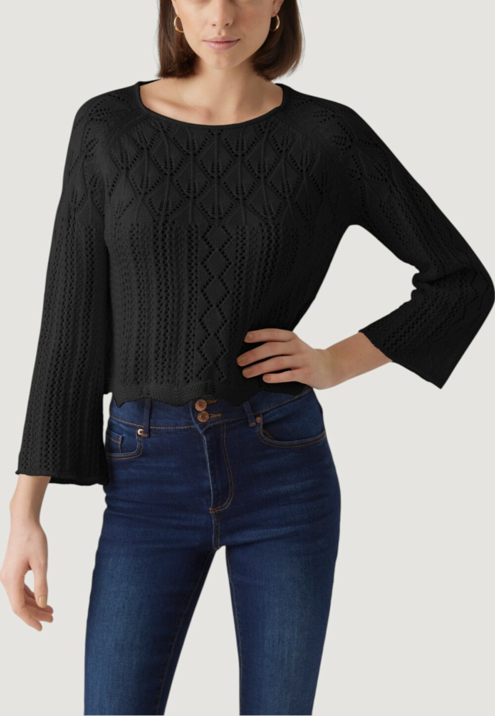 Maglia Vero Moda VMGINGER 3/4 BOATNECK PULLOVER GA NOOS Nero - Foto 2