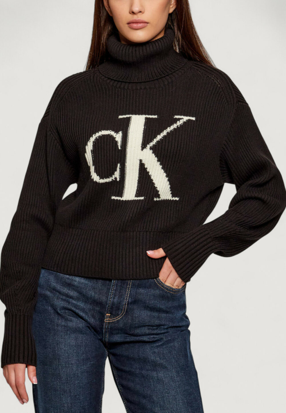 Maglione Calvin Klein Jeans BLOWN UP CK LOOSE SWEATER CONTRA Nero - Foto 1