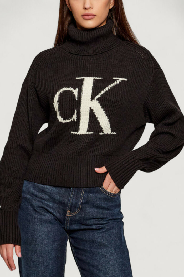 Maglione Calvin Klein BLOWN UP CK LOOSE SWEATER CONTRA Nero