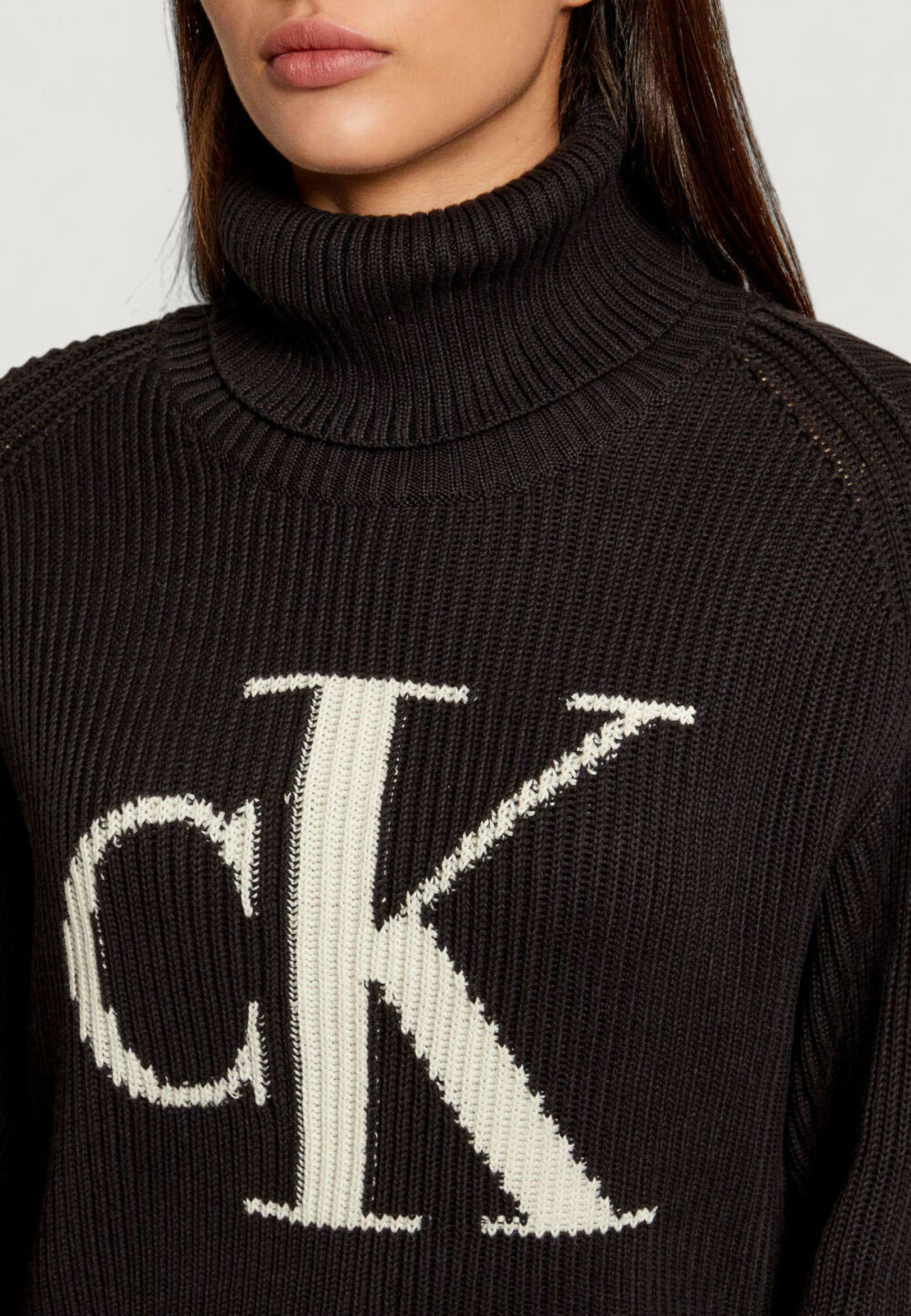 Maglione Calvin Klein Jeans BLOWN UP CK LOOSE SWEATER CONTRA Nero - Foto 2