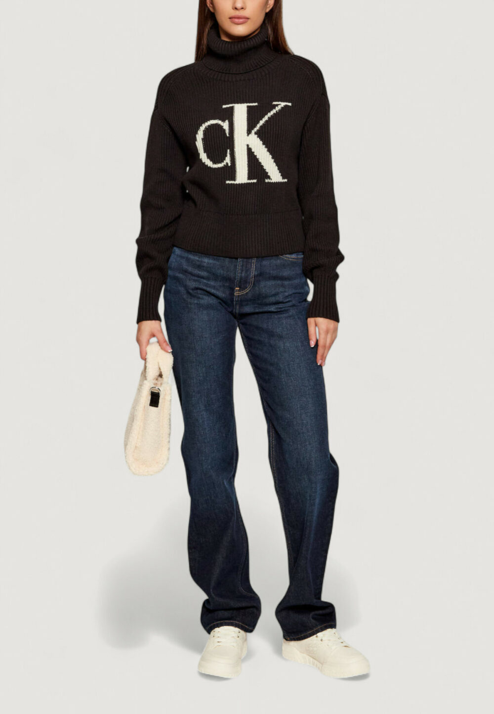 Maglione Calvin Klein Jeans BLOWN UP CK LOOSE SWEATER CONTRA Nero - Foto 4