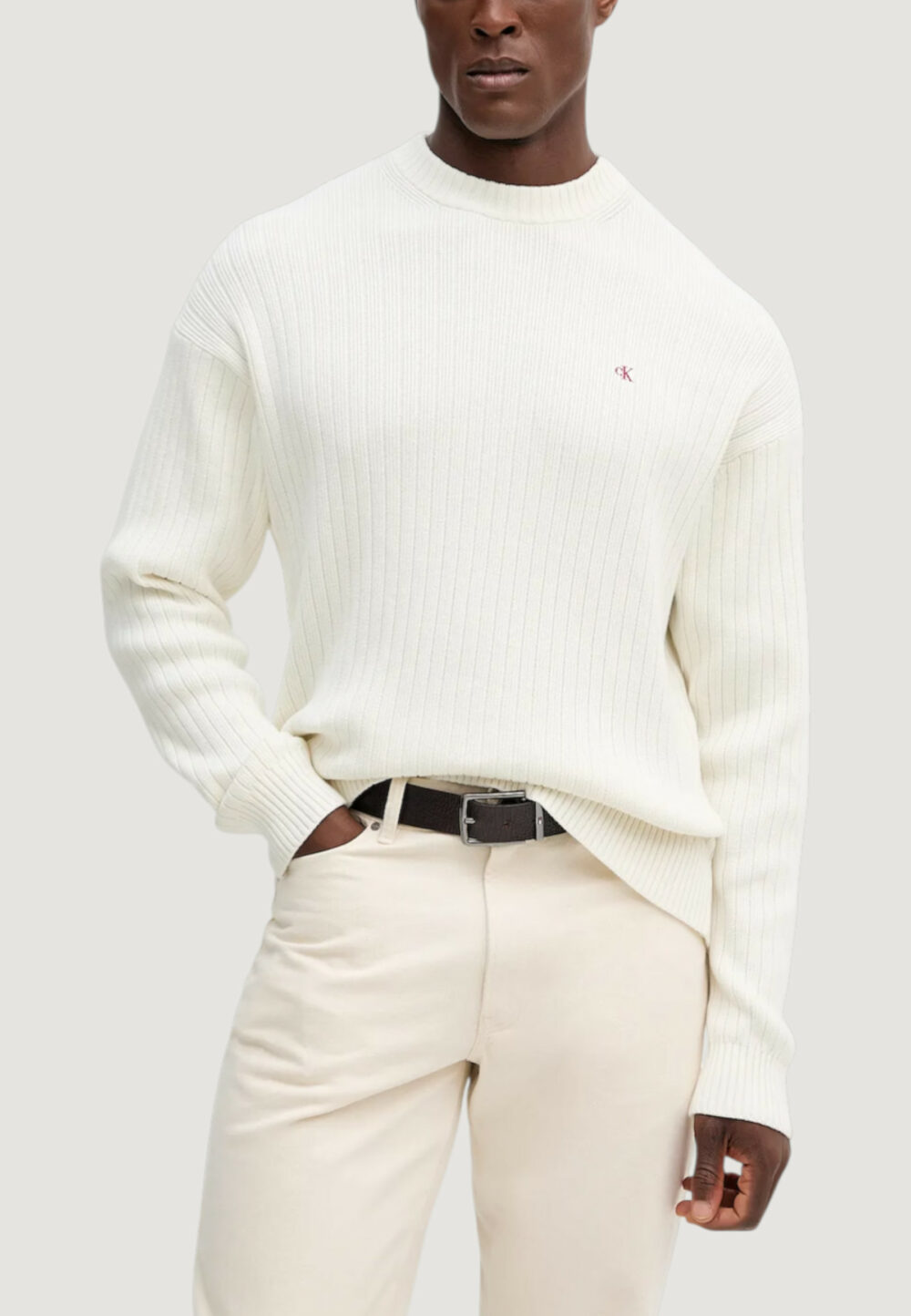 Maglione Calvin Klein Jeans LS VERTICAL TEXTURE Panna - Foto 1