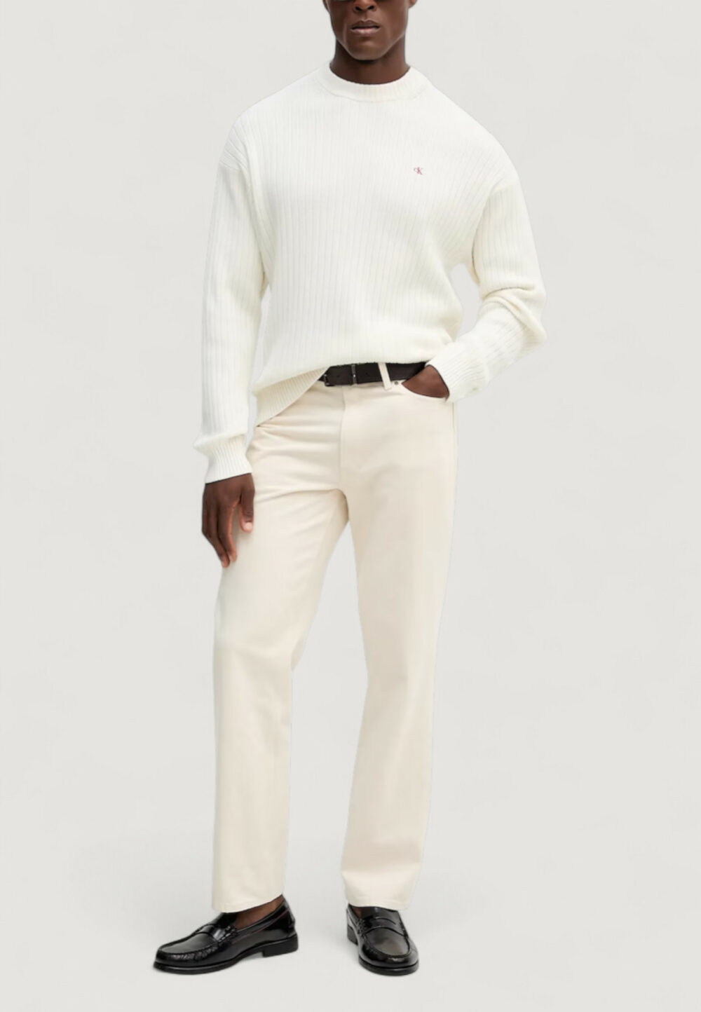 Maglione Calvin Klein Jeans LS VERTICAL TEXTURE Panna - Foto 2