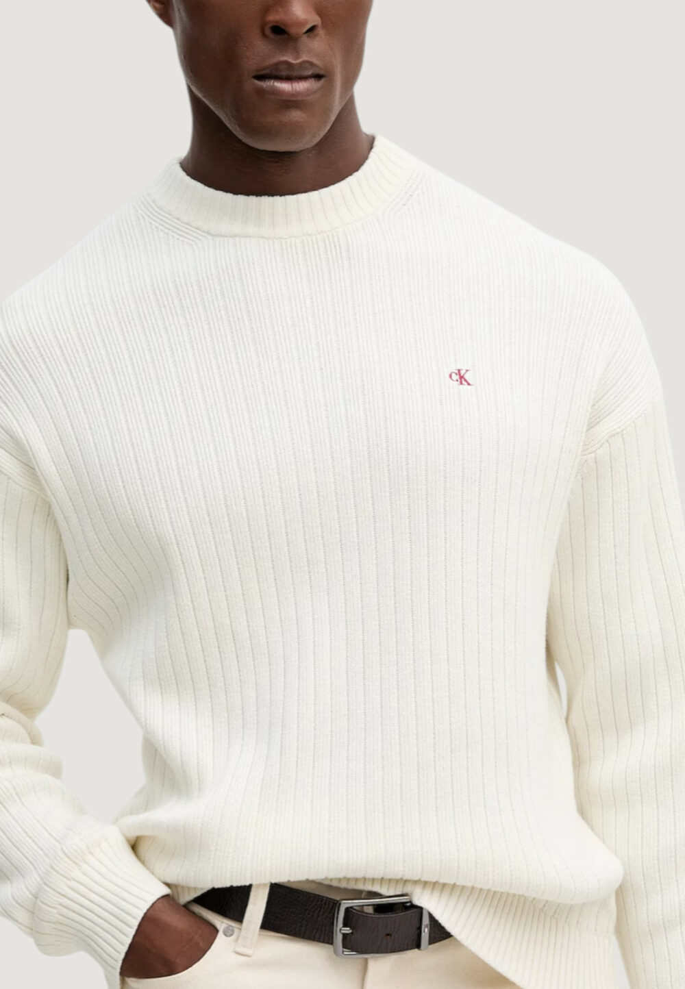 Maglione Calvin Klein Jeans LS VERTICAL TEXTURE Panna - Foto 3