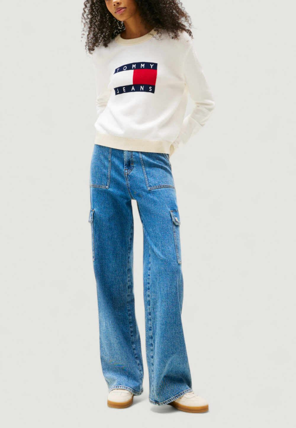 Maglione Tommy Hilfiger Jeans TJW CLRBLCKFLAG SWEA Panna - Foto 2