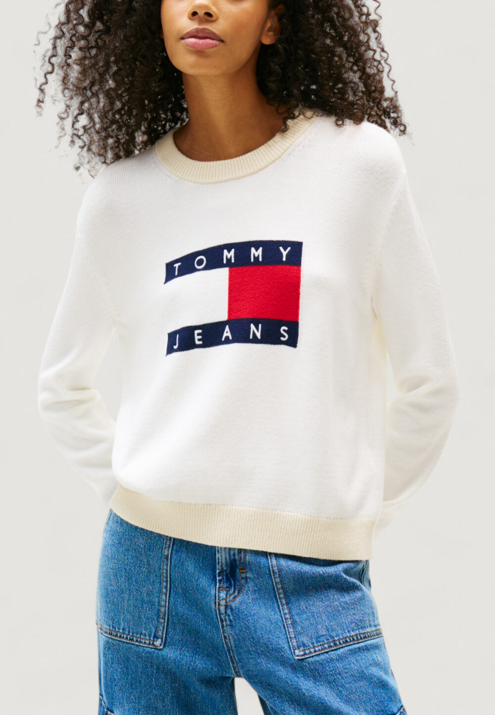 Maglione Tommy Hilfiger Jeans TJW CLRBLCKFLAG SWEA Panna - Foto 1