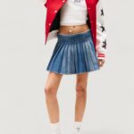 Minigonna Tommy Hilfiger Jeans TOMMY GIRL PLEATED D Indigo - Foto 3
