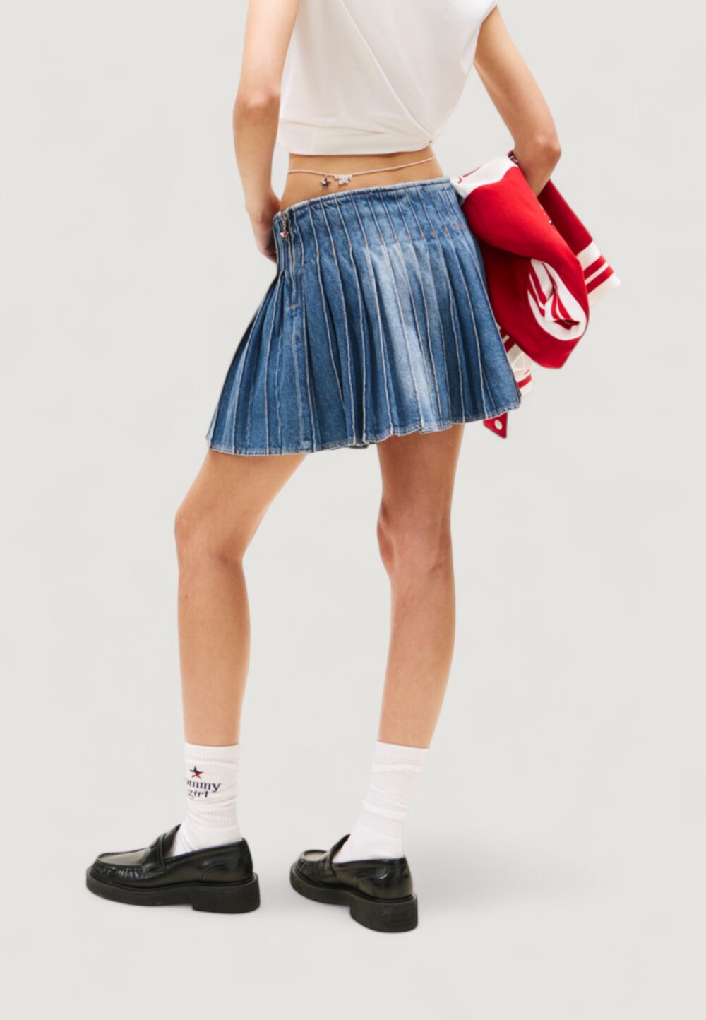 Minigonna Tommy Hilfiger Jeans TOMMY GIRL PLEATED D Indigo - Foto 4