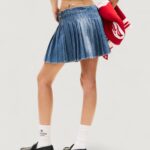 Minigonna Tommy Hilfiger Jeans TOMMY GIRL PLEATED D Indigo - Foto 4
