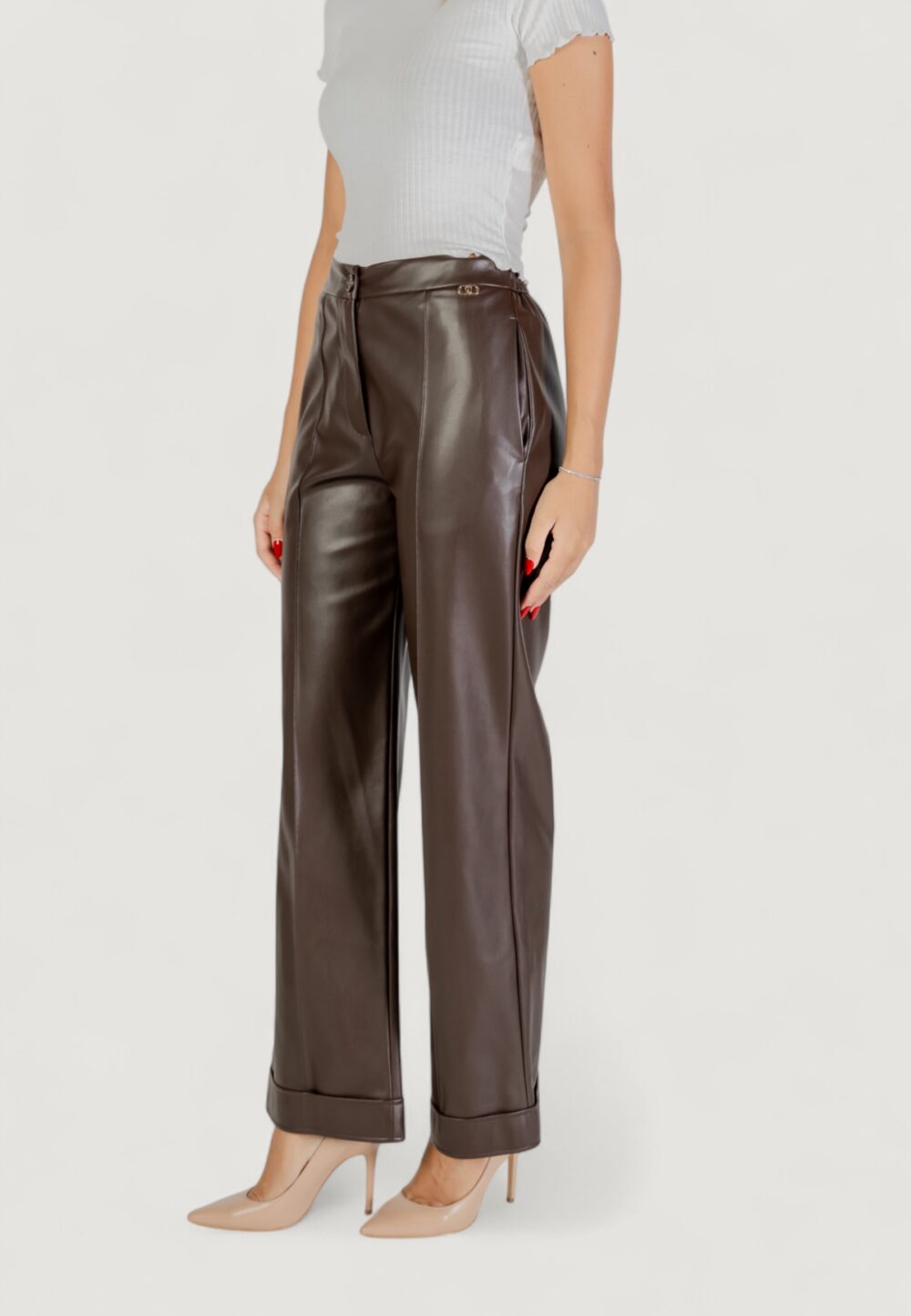 Pantaloni a palazzo Liu-Jo PANT.SPALMATO Cioccolato - Foto 3