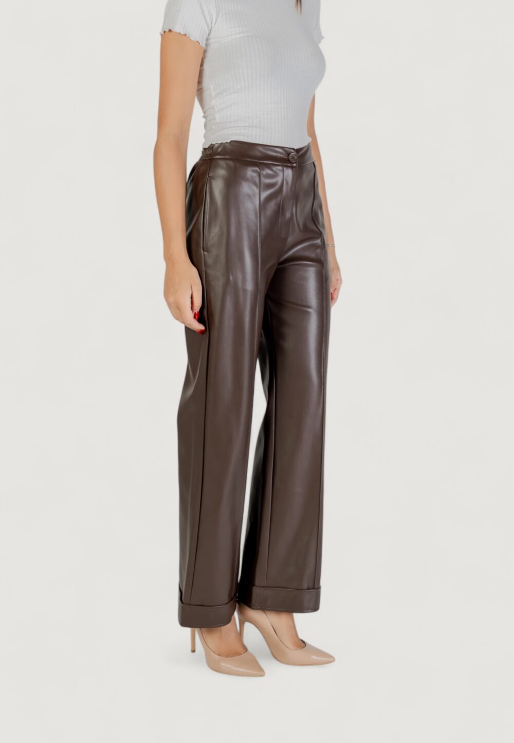 Pantaloni a palazzo Liu-Jo PANT.SPALMATO Cioccolato - Foto 4