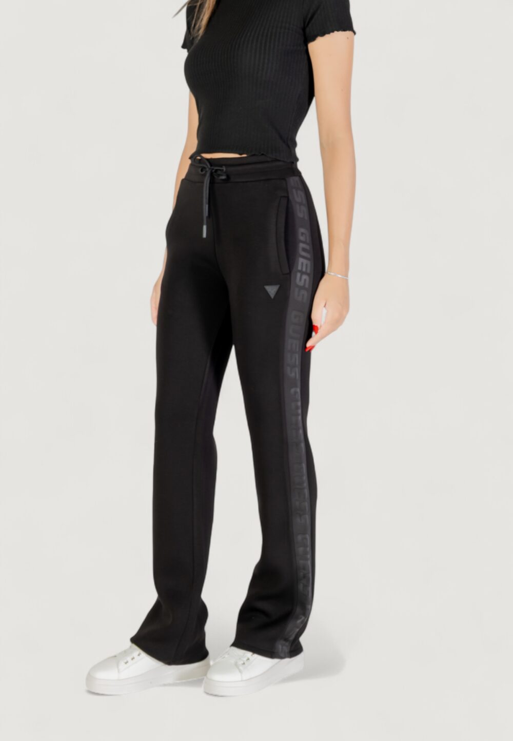 Pantaloni regular Guess BRENDA SCUBA STRAIGHT LEG PANT Nero - Foto 3