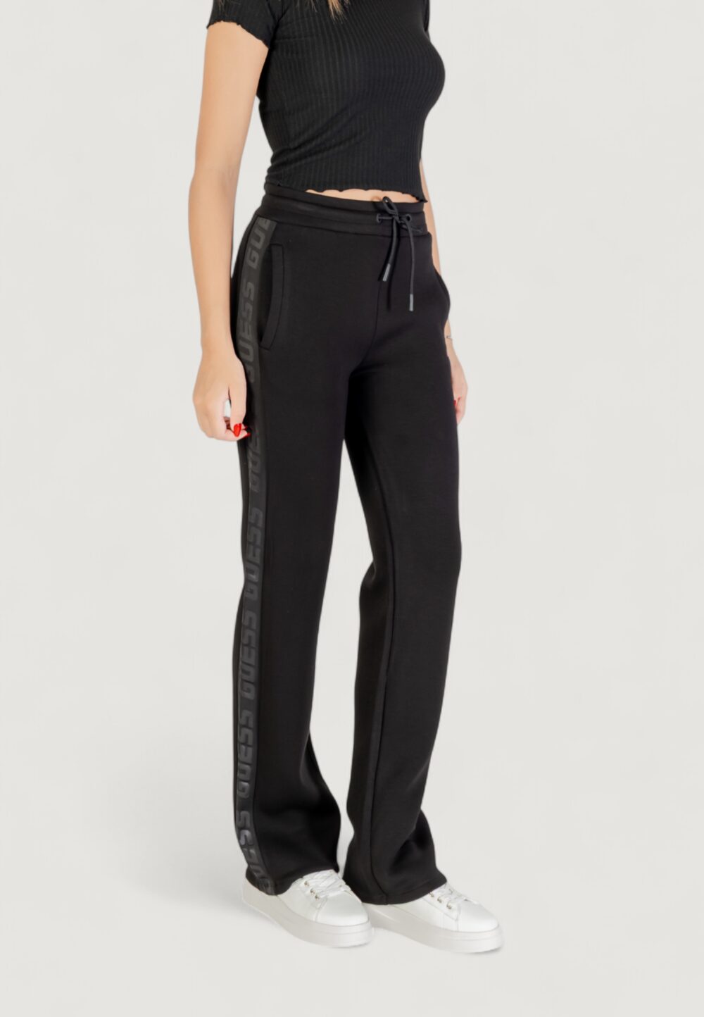 Pantaloni regular Guess BRENDA SCUBA STRAIGHT LEG PANT Nero - Foto 4