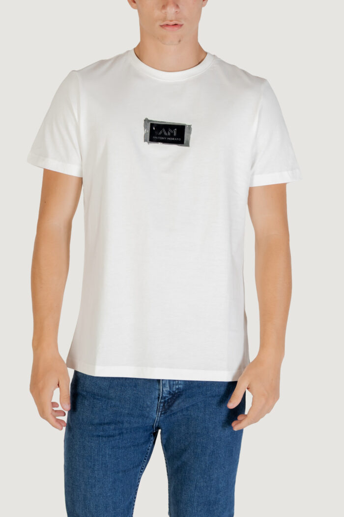 T-shirt Antony Morato STUTTGART REGULAR FIT WITH MATT PLASTIC AND FLOCK LOGO PRINT Bianco – MMKS02575-FA100240