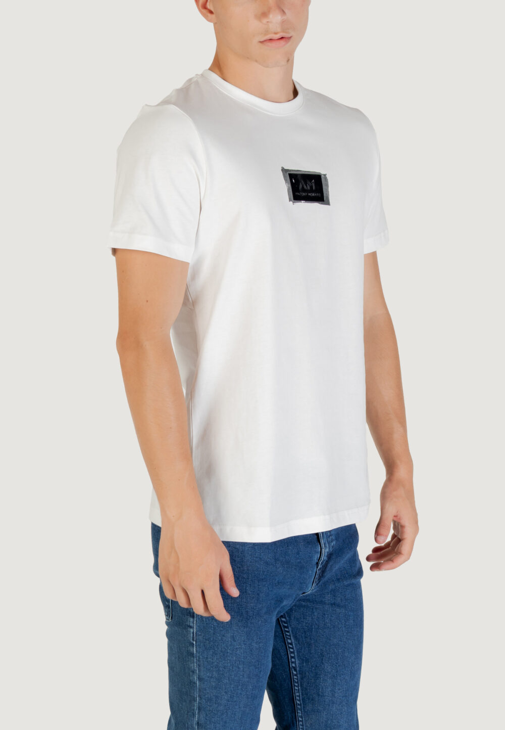 T-shirt Antony Morato STUTTGART REGULAR FIT WITH MATT PLASTIC AND FLOCK LOGO PRINT Bianco - Foto 3