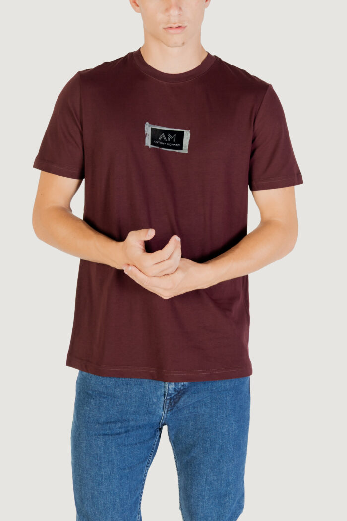 T-shirt Antony Morato STUTTGART REGULAR FIT WITH MATT PLASTIC AND FLOCK LOGO PRINT Bordeaux – MMKS02575-FA100240