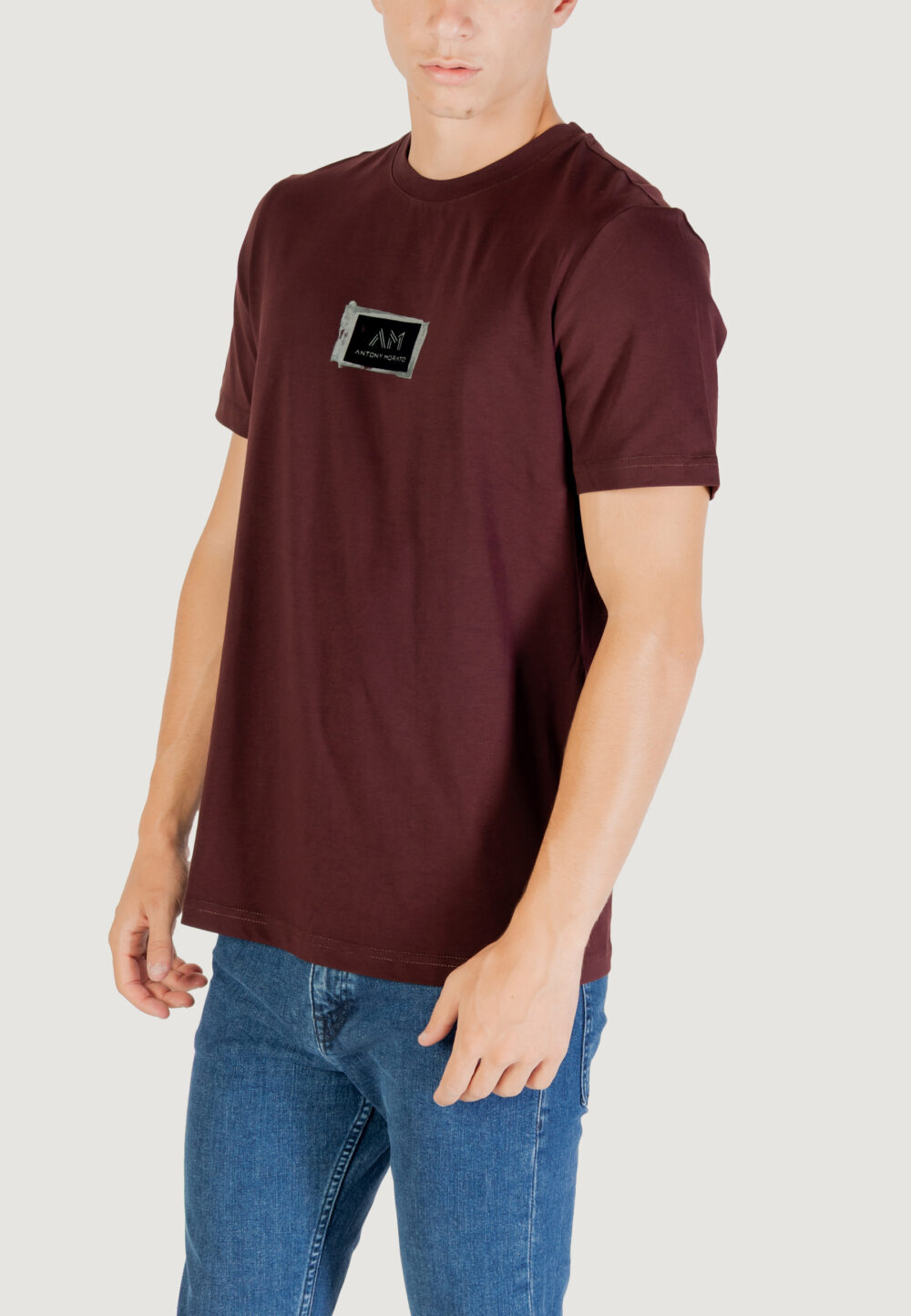 T-shirt Antony Morato STUTTGART REGULAR FIT WITH MATT PLASTIC AND FLOCK LOGO PRINT Bordeaux - Foto 3