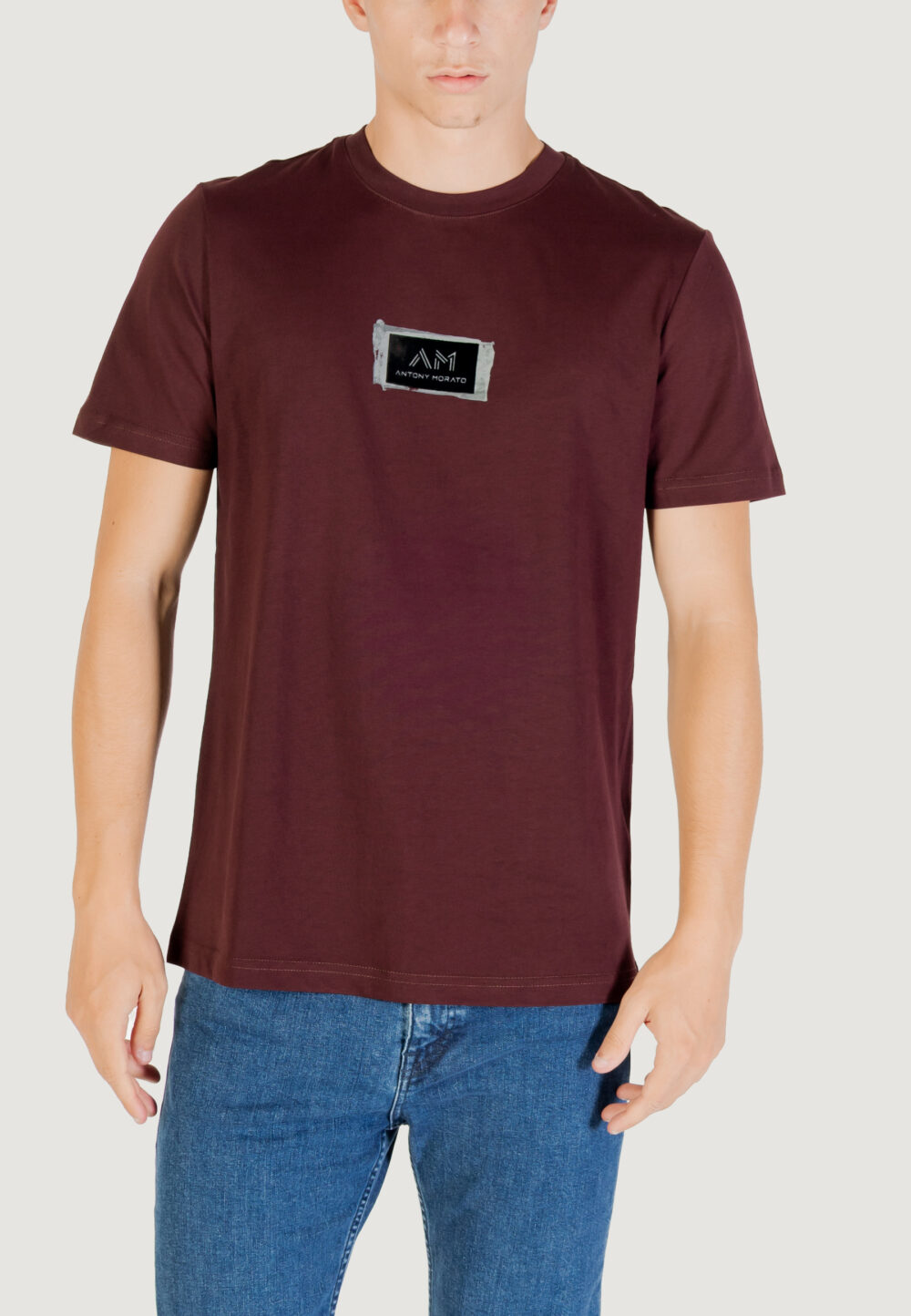 T-shirt Antony Morato STUTTGART REGULAR FIT WITH MATT PLASTIC AND FLOCK LOGO PRINT Bordeaux - Foto 5