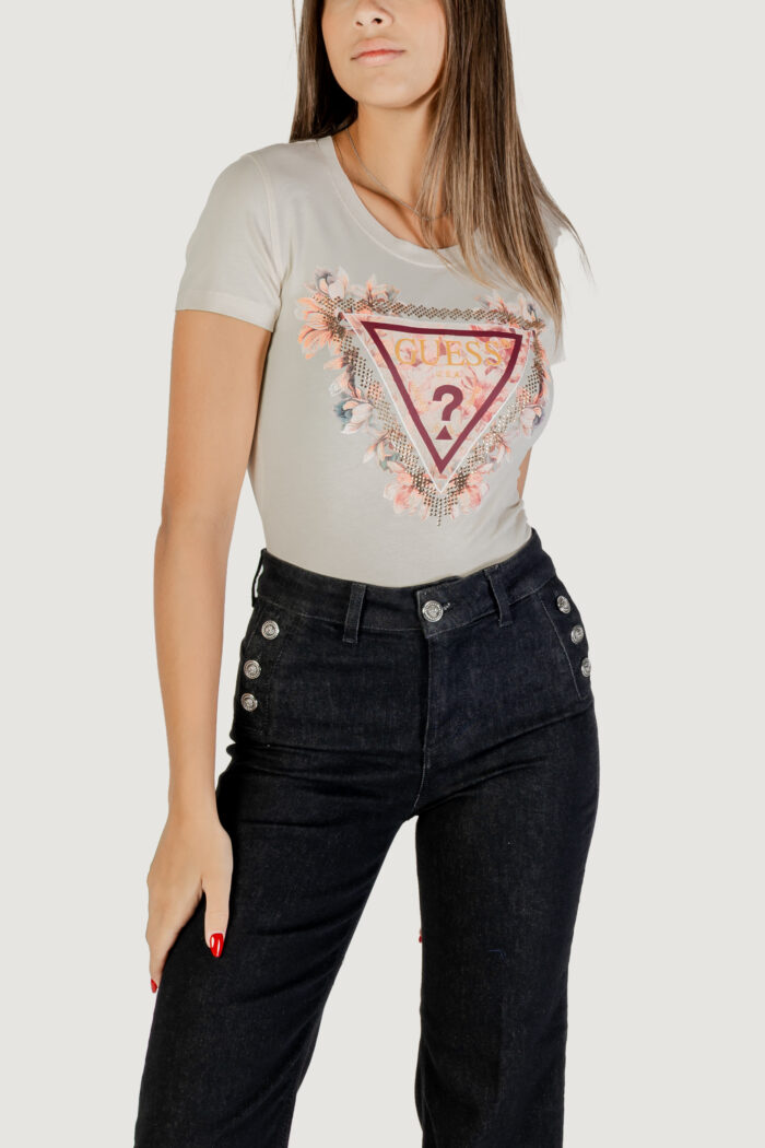 T-shirt Guess SS TRIANGLE FLOWERS TEE Beige
