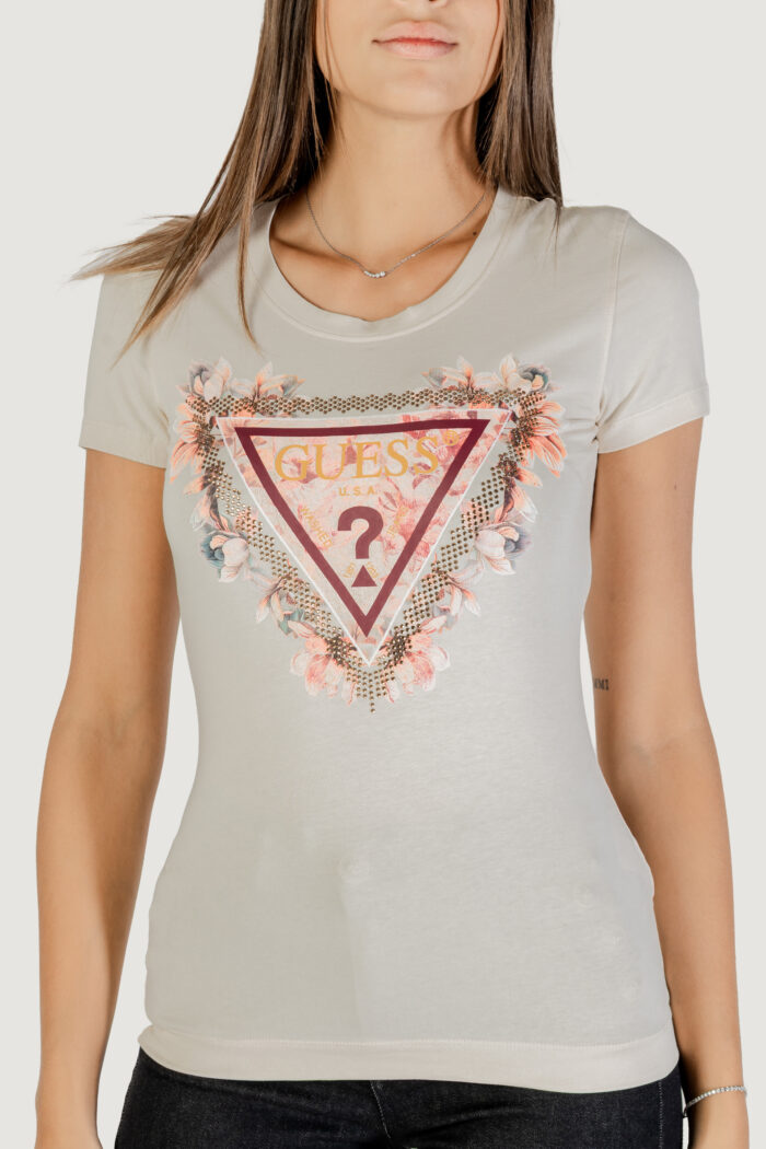 T-shirt Guess SS TRIANGLE FLOWERS TEE Beige