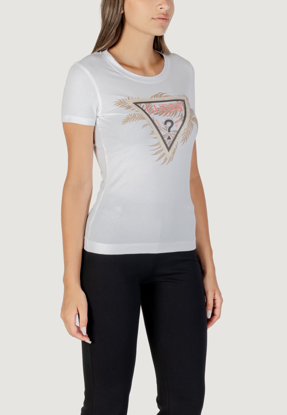 T-shirt Guess CN SS TRIANGLE PALM PRINT Bianco - Foto 2