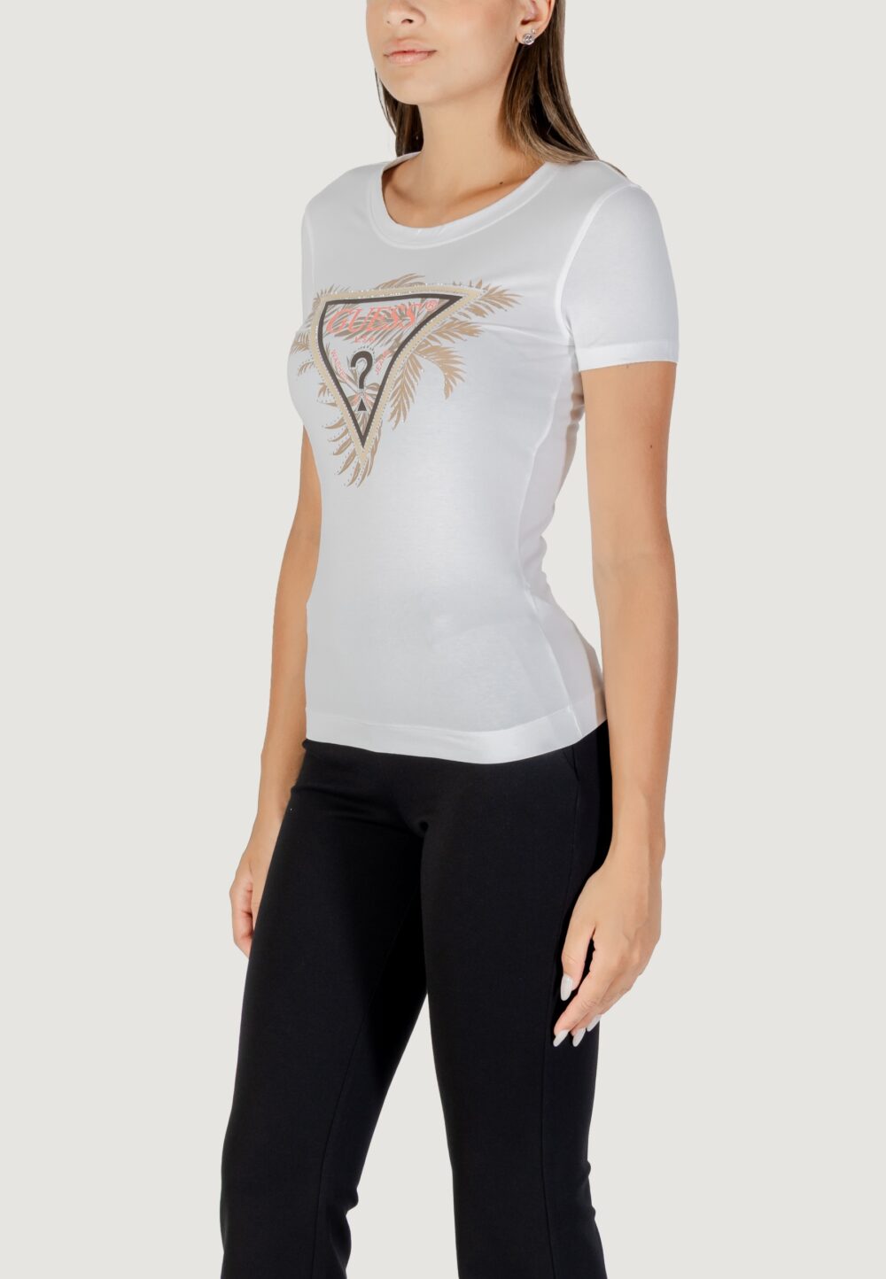 T-shirt Guess CN SS TRIANGLE PALM PRINT Bianco - Foto 3