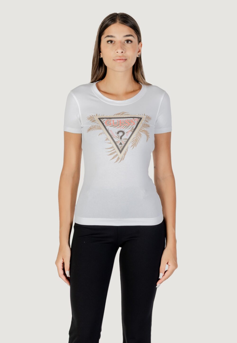 T-shirt Guess CN SS TRIANGLE PALM PRINT Bianco - Foto 5