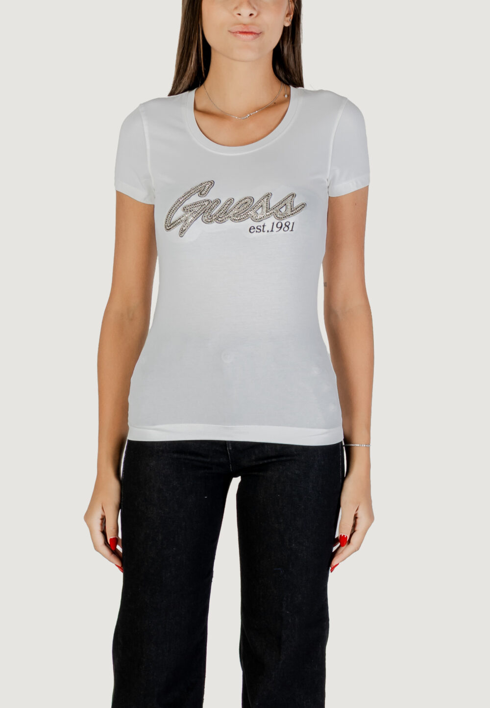 T-shirt Guess SS LOGO HOT FIX TEE Bianco - Foto 1