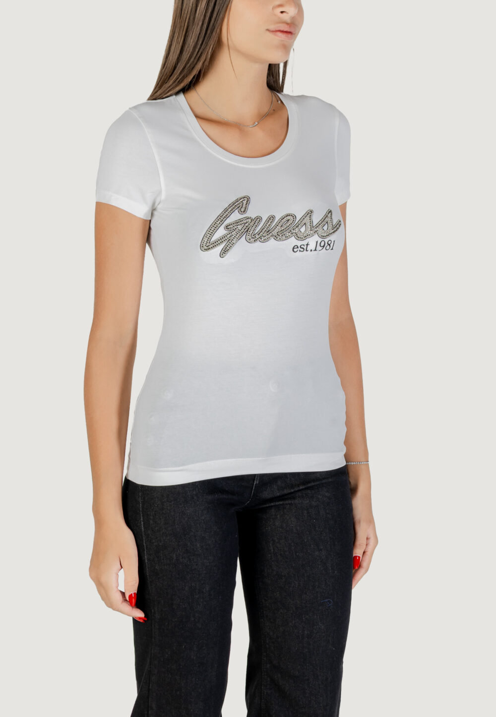 T-shirt Guess SS LOGO HOT FIX TEE Bianco - Foto 3