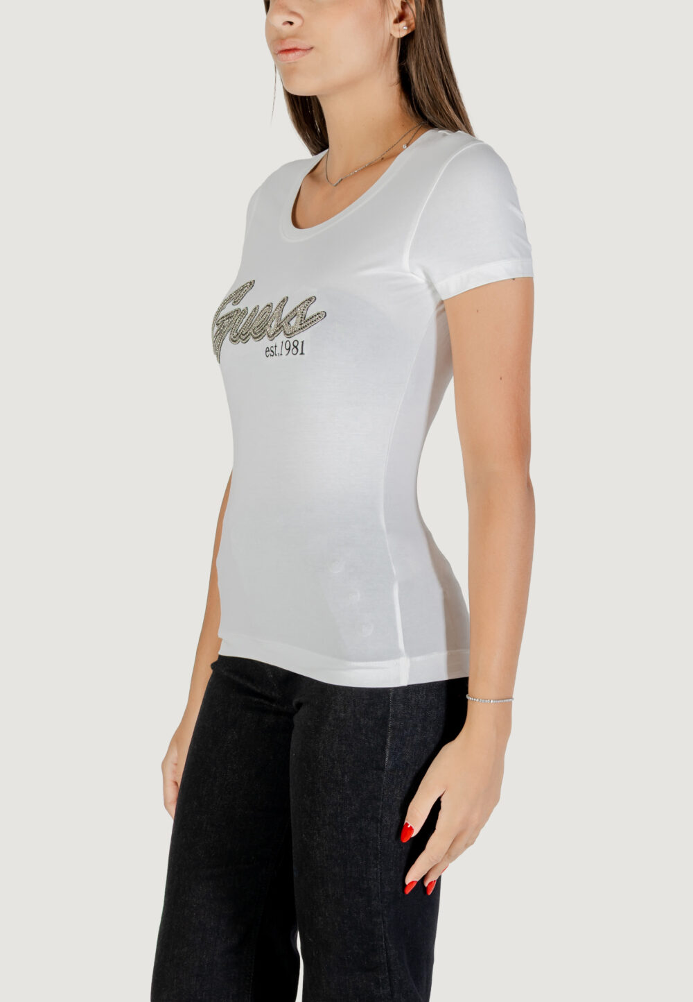 T-shirt Guess SS LOGO HOT FIX TEE Bianco - Foto 4