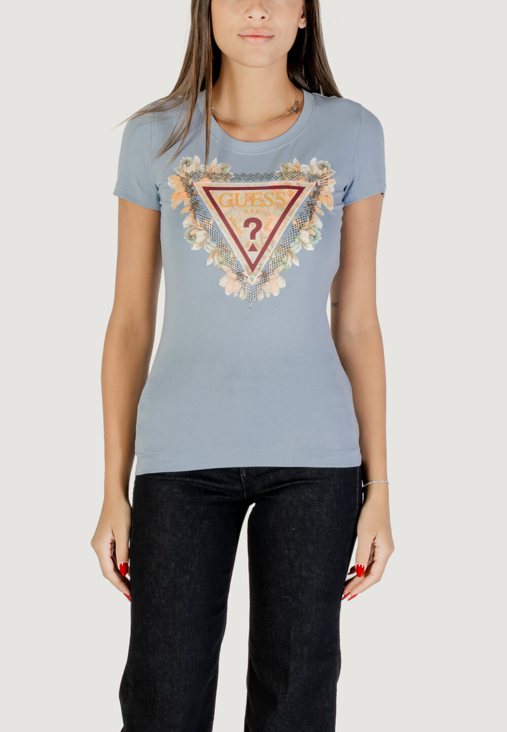 T-shirt Guess SS TRIANGLE FLOWERS TEE Indigo - Foto 1
