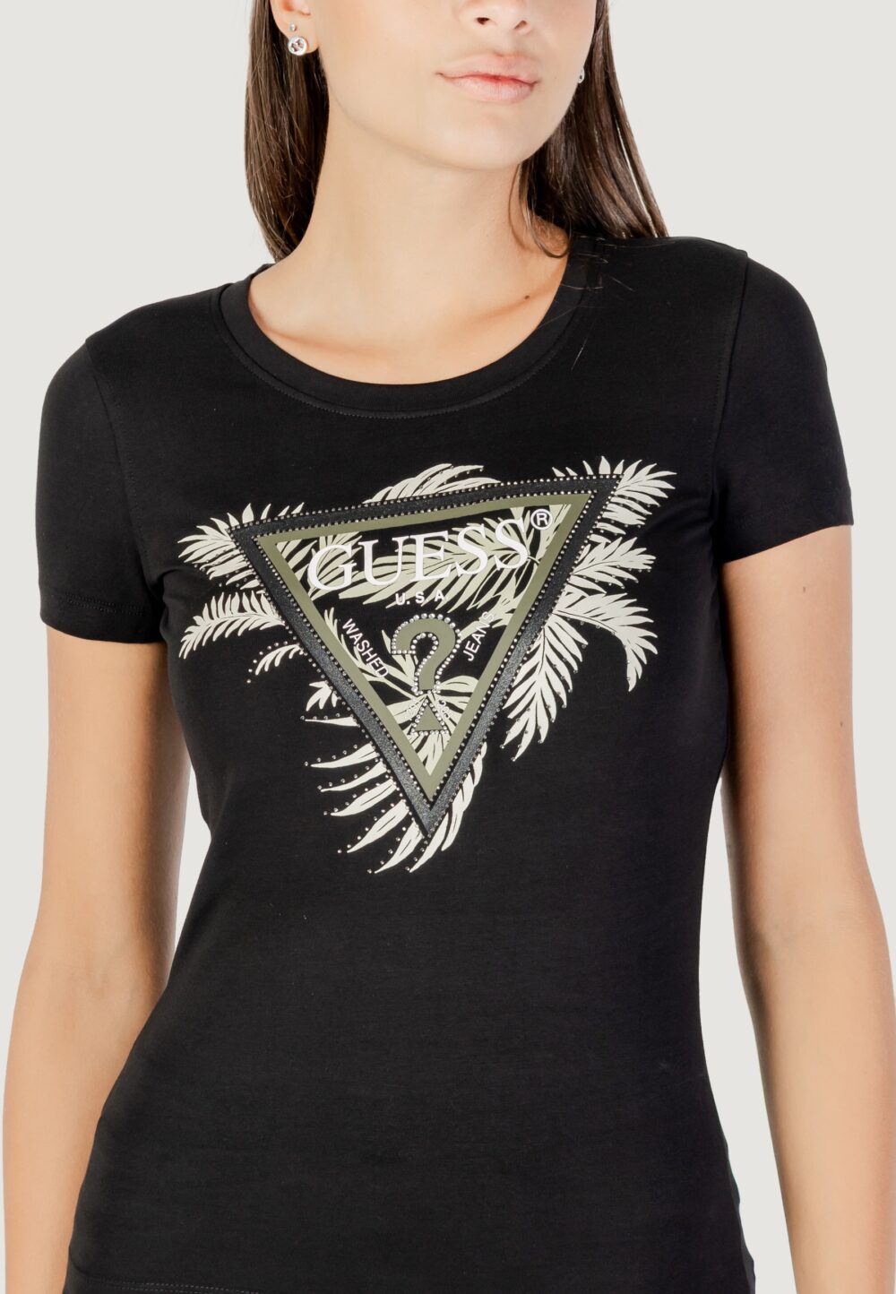 T-shirt Guess CN SS TRIANGLE PALM PRINT Nero - Foto 2