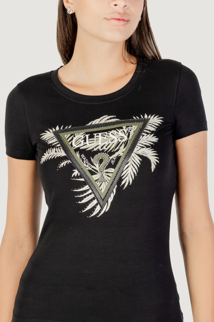 T-shirt Guess CN SS TRIANGLE PALM PRINT Nero – W5YI13 J1314