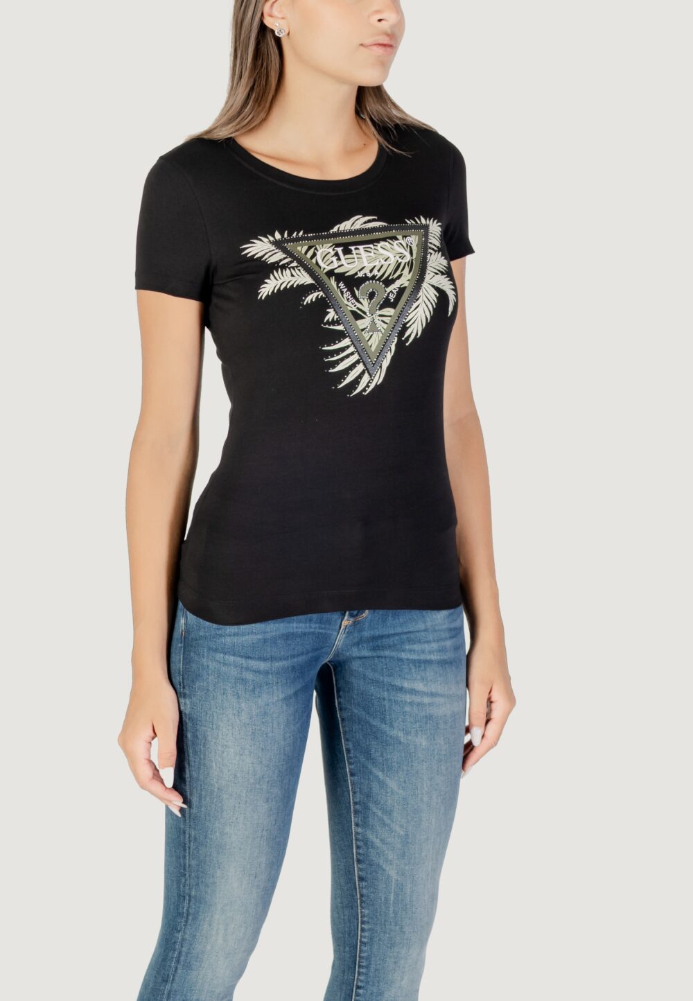 T-shirt Guess CN SS TRIANGLE PALM PRINT Nero - Foto 3