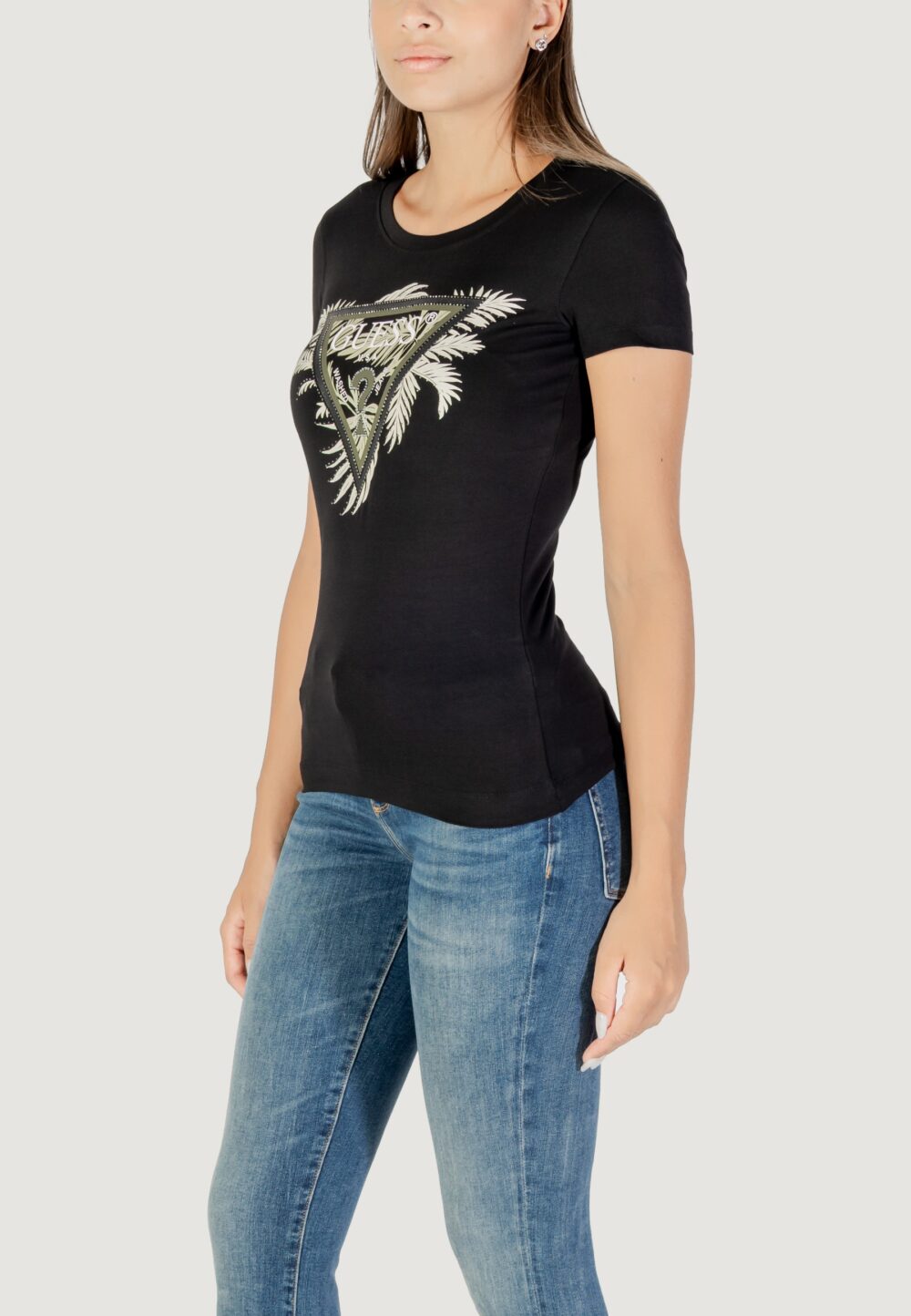 T-shirt Guess CN SS TRIANGLE PALM PRINT Nero - Foto 4