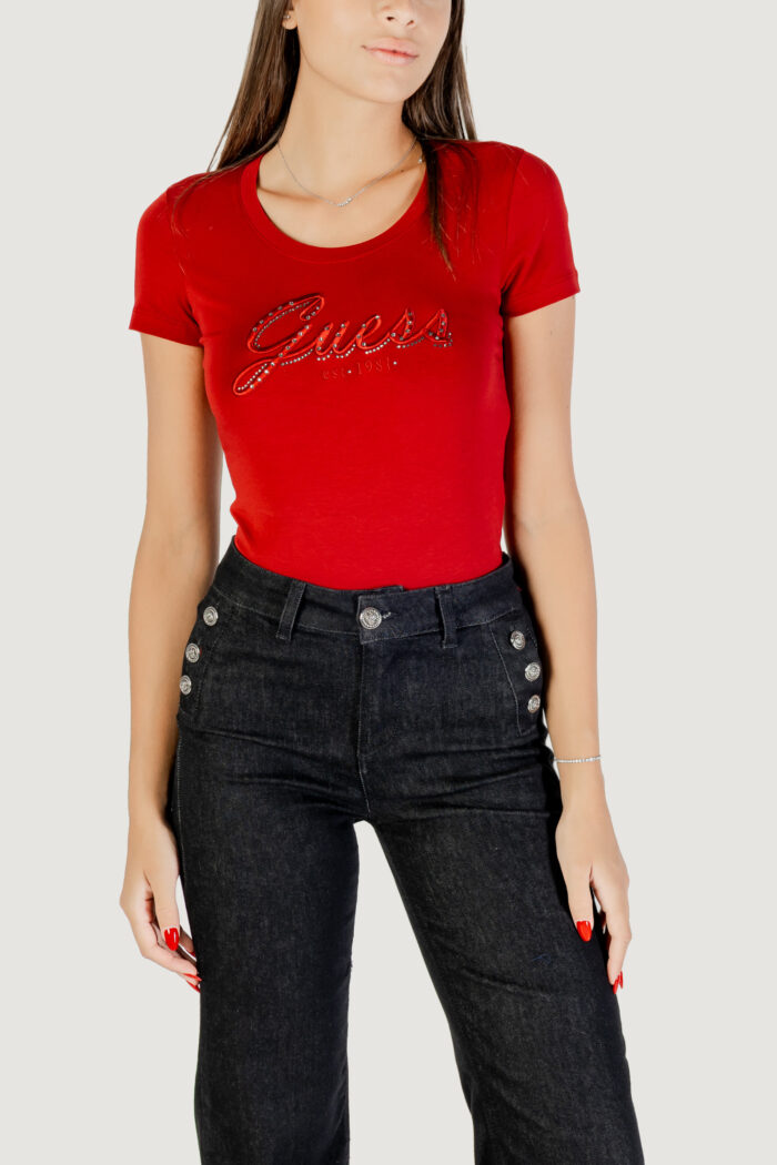 T-shirt Guess CN SS EMBRO SCRIPT LOGO TEE Rosso – W5YI46 J1314