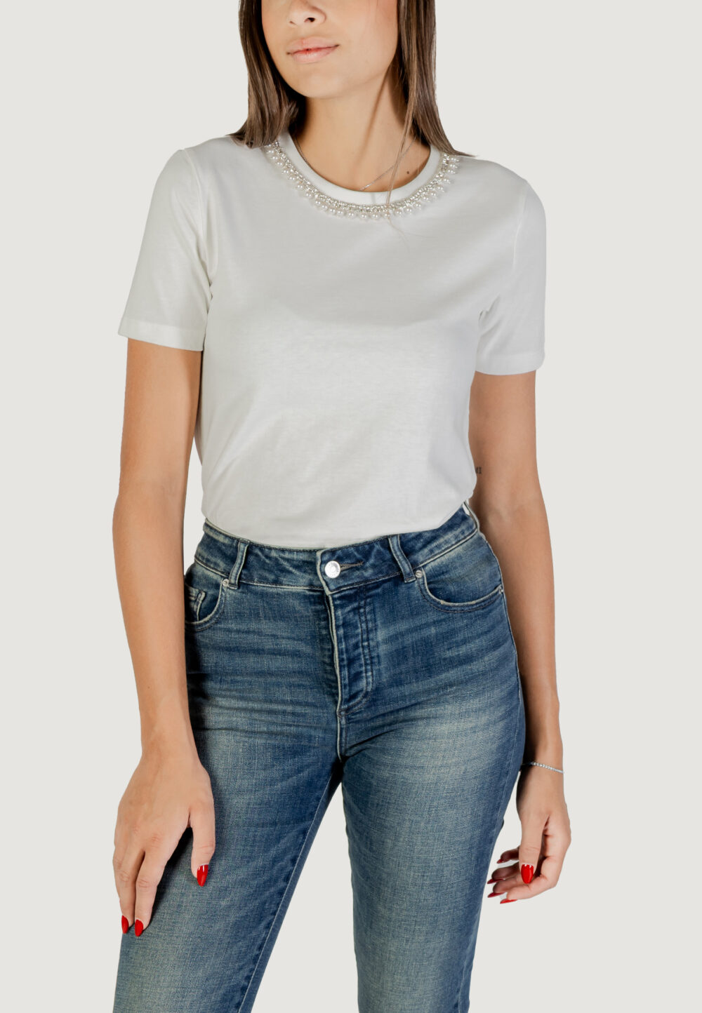 T-shirt Only Onljolly Life S/S Reg Pearl Top Jrs Bianco - Foto 1