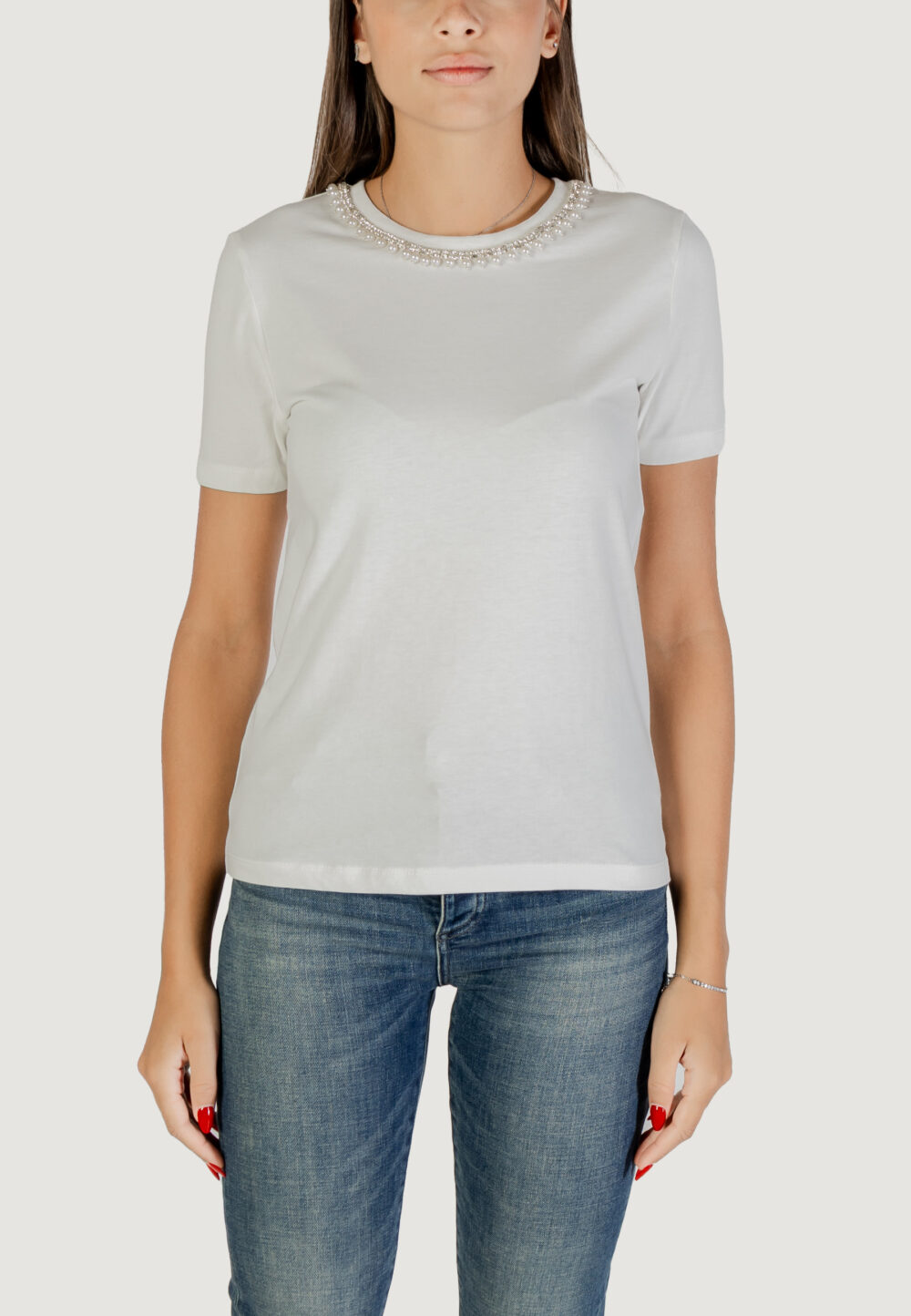 T-shirt Only Onljolly Life S/S Reg Pearl Top Jrs Bianco - Foto 5