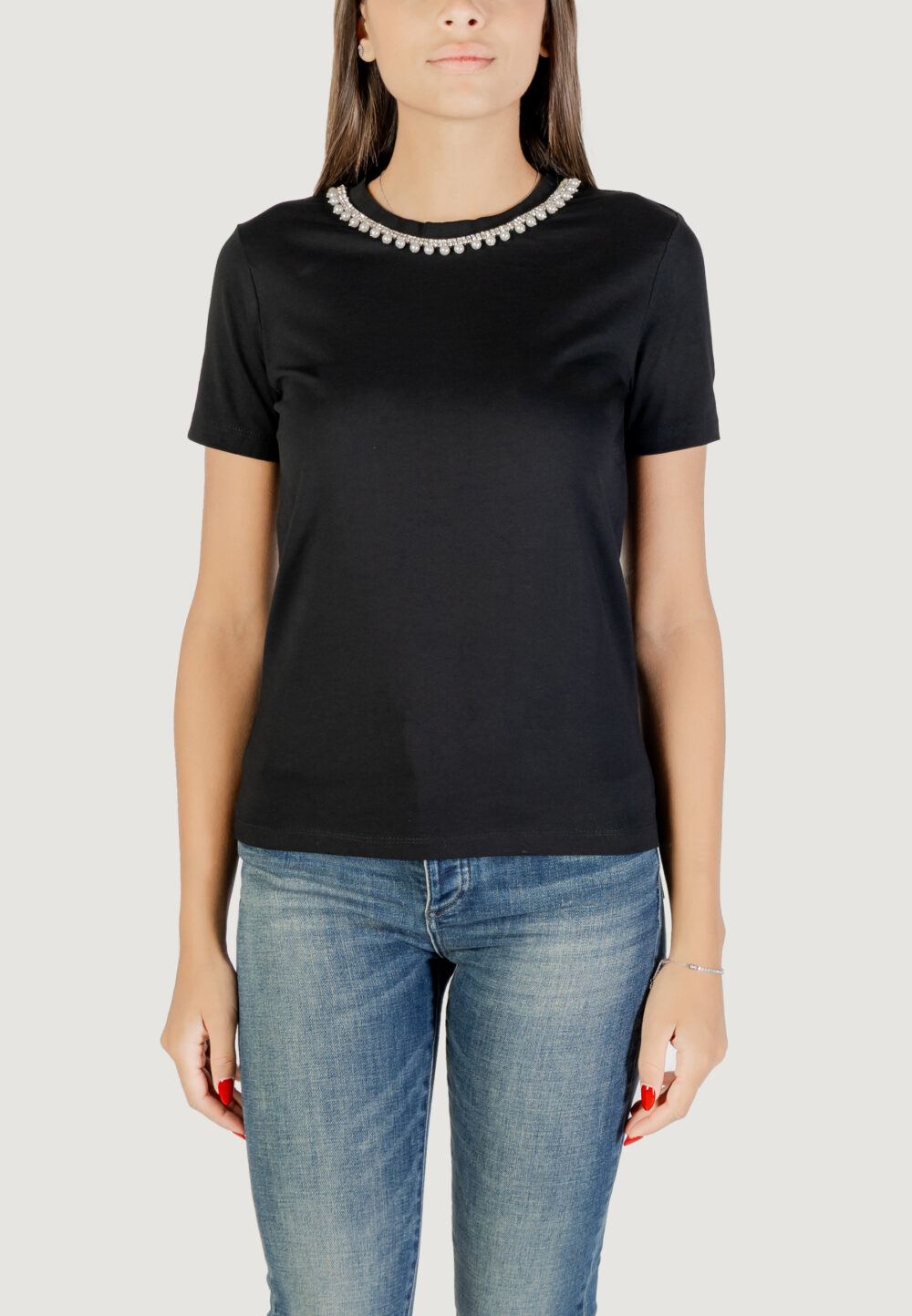 T-shirt Only Onljolly Life S/S Reg Pearl Top Jrs Nero - Foto 1