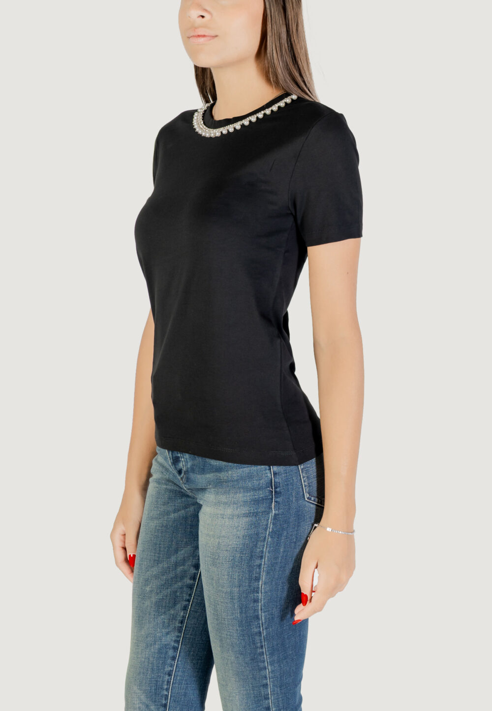 T-shirt Only Onljolly Life S/S Reg Pearl Top Jrs Nero - Foto 2