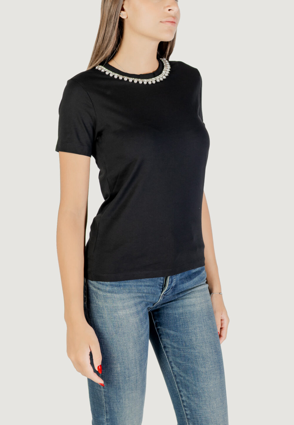 T-shirt Only Onljolly Life S/S Reg Pearl Top Jrs Nero - Foto 3