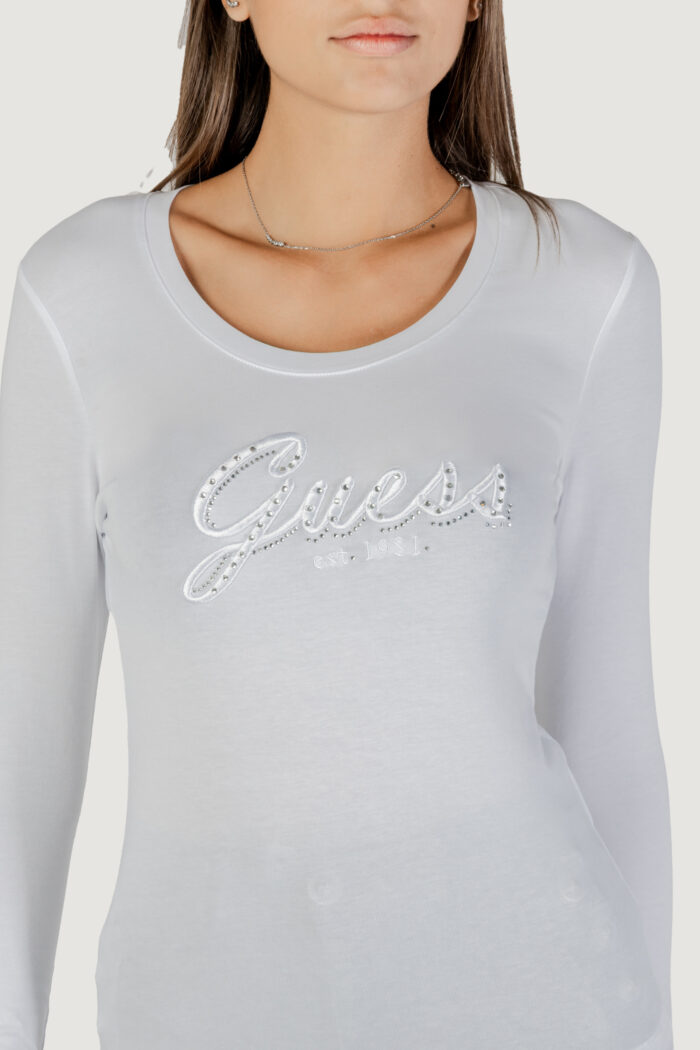 T-shirt manica lunga Guess CN LS EMBRO SCRIPT LOGO TEE Bianco – W5YI26 J1314