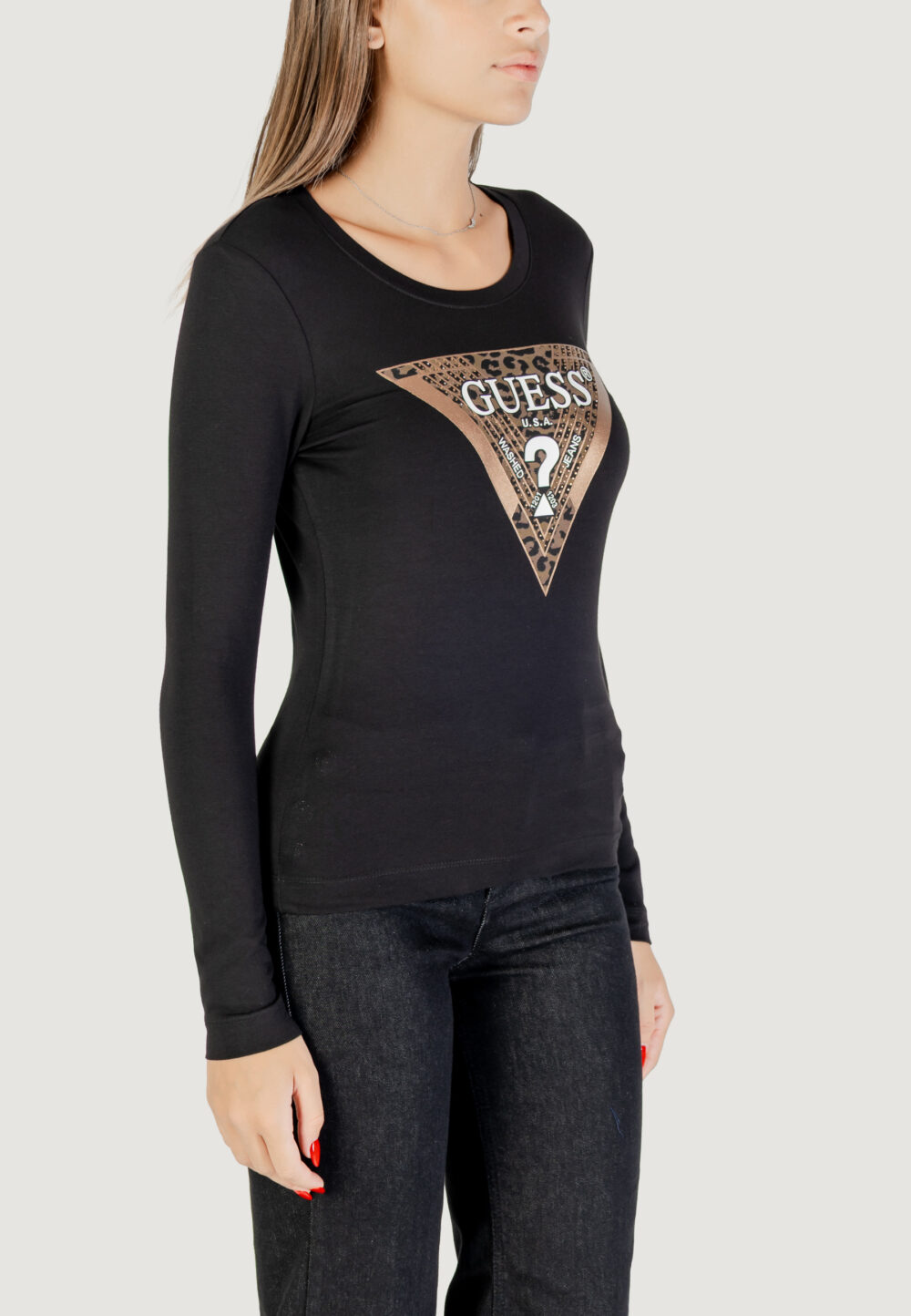 T-shirt manica lunga Guess LS CN LEO TRIANGLE TEE Nero - Foto 2