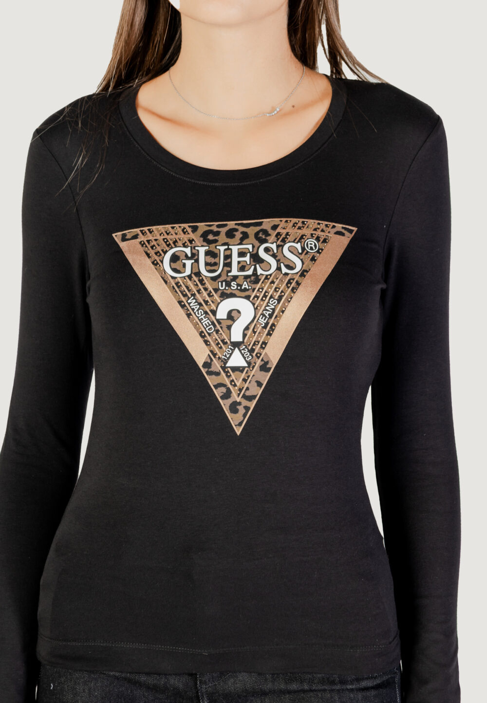 T-shirt manica lunga Guess LS CN LEO TRIANGLE TEE Nero - Foto 5