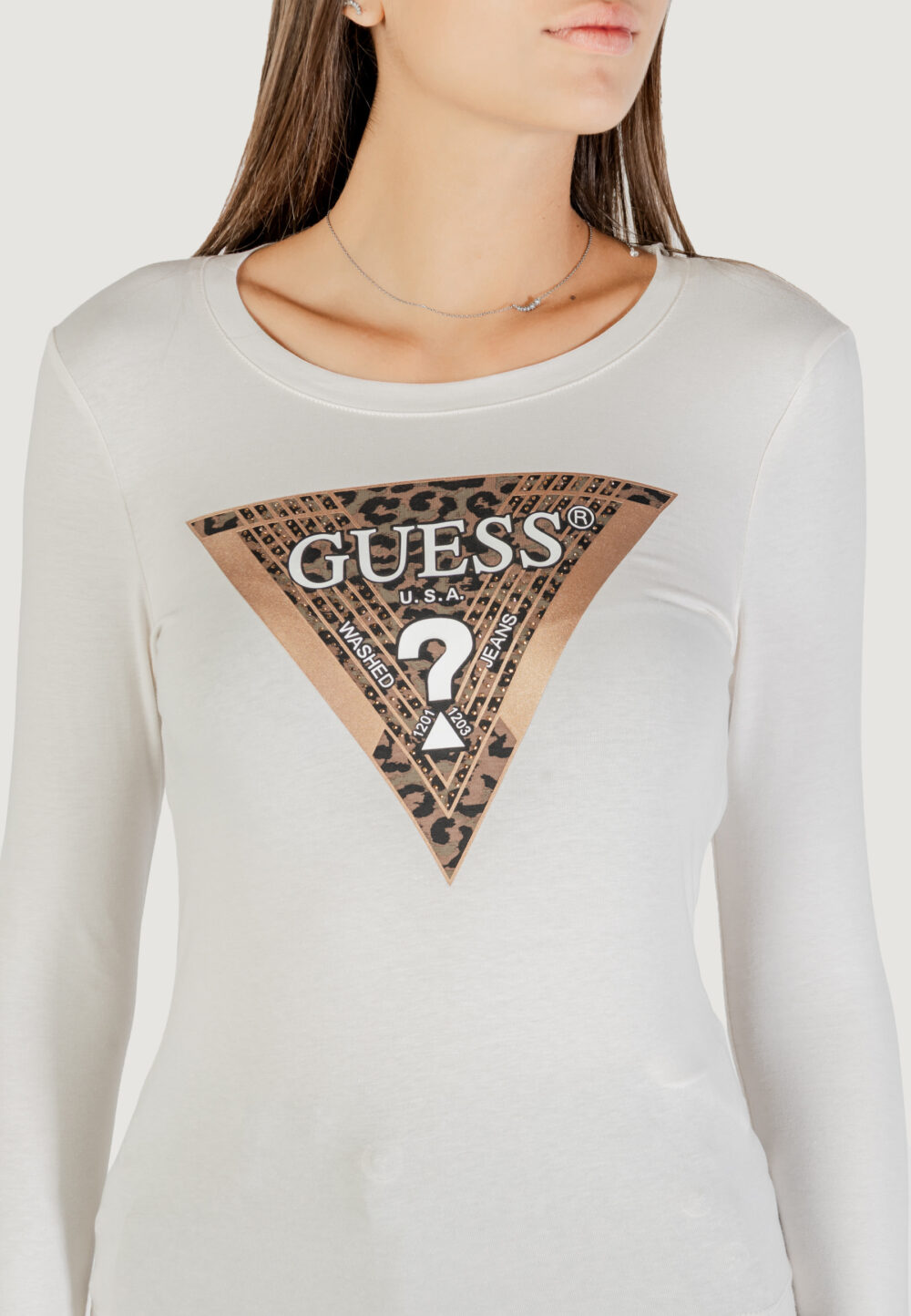 T-shirt manica lunga Guess LS CN LEO TRIANGLE TEE Panna - Foto 2