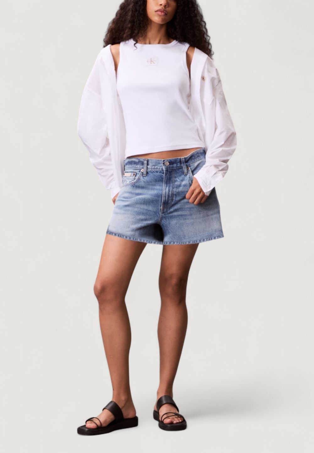 Top Calvin Klein Jeans A - WOVEN LABEL 2X2 Bianco - Foto 3