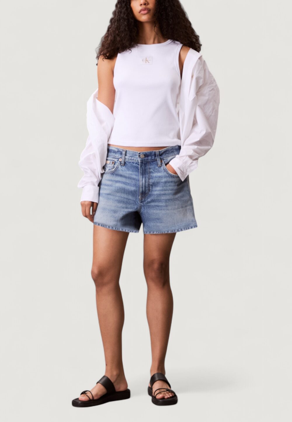Top Calvin Klein Jeans A - WOVEN LABEL 2X2 Bianco - Foto 5