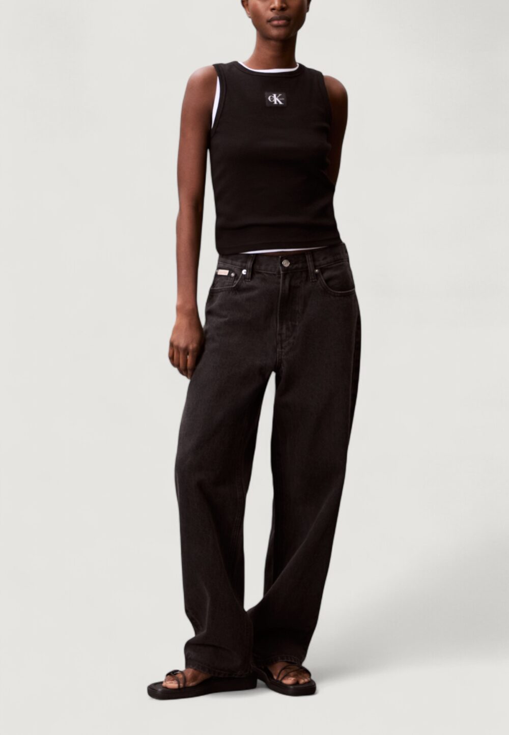 Top Calvin Klein Jeans A - WOVEN LABEL 2X2 Nero - Foto 2