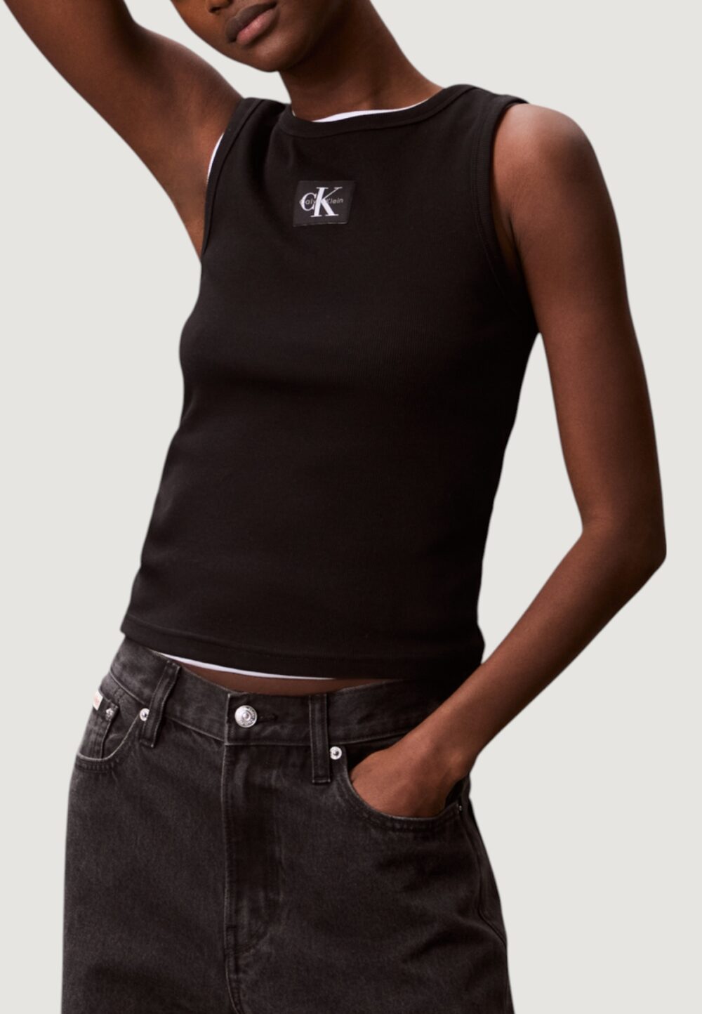 Top Calvin Klein Jeans A - WOVEN LABEL 2X2 Nero - Foto 5