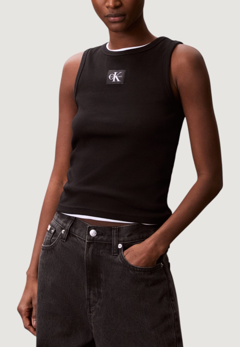 Top Calvin Klein Jeans A - WOVEN LABEL 2X2 Nero - Foto 1